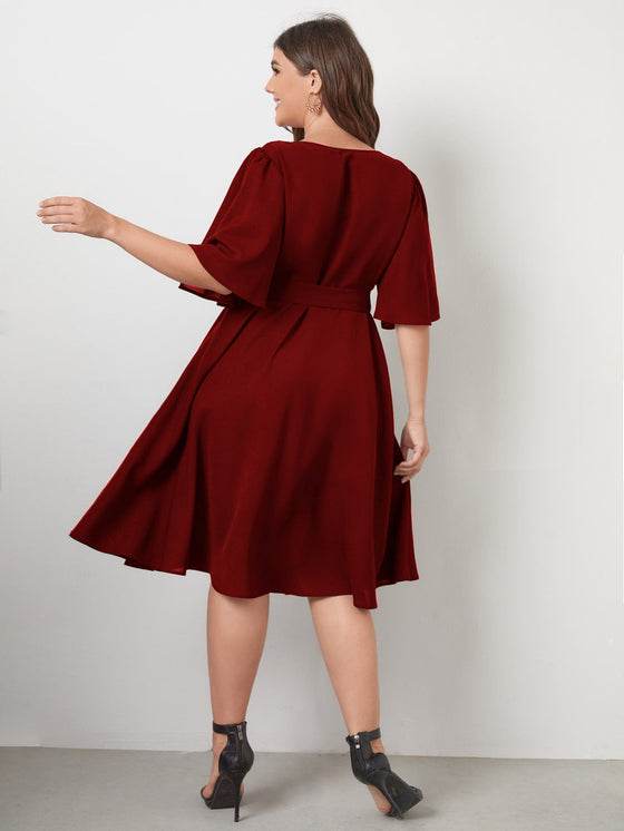 Plus Butterfly Sleeve Self Tie Dress