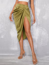 Fold Pleated Split Thigh Skirt