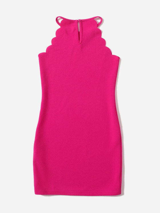 Girls Scallop Trim Halter Dress