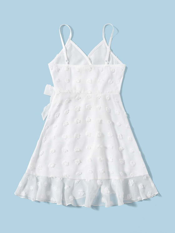 Girls Swiss Dot Tie Side Wrap Cami Dress