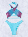 Contrast Binding Criss Cross Bikini Swimsuit