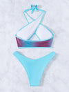 Contrast Binding Criss Cross Bikini Swimsuit