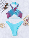 Contrast Binding Criss Cross Bikini Swimsuit