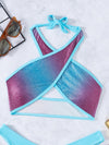 Contrast Binding Criss Cross Bikini Swimsuit