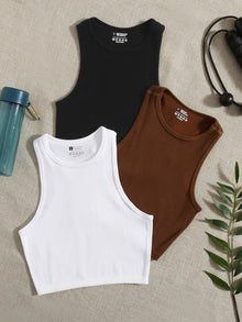  Yoga Basic 3pcs Rib-knit Sports Tank Top