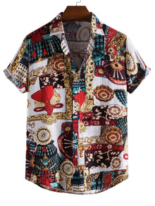  Men All Over Print Button Front Shirt