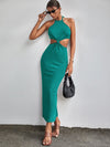 Cut Out Tie Back Halter Dress