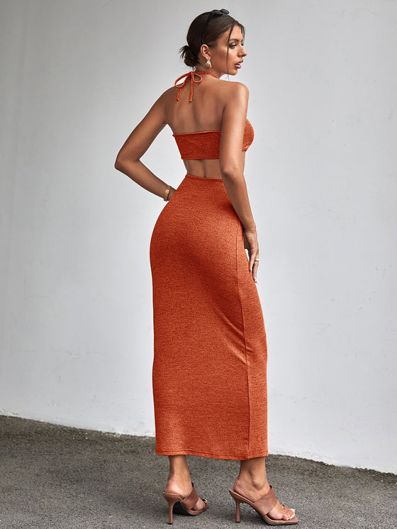 Cut Out Tie Back Halter Dress