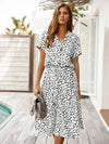 Dalmatian Print Drawstring Waist A line Dress