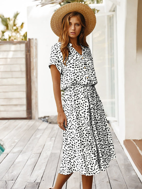 Dalmatian Print Drawstring Waist A line Dress