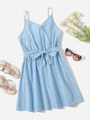 Teen Girls Surplice Neck Belted Slip Dress