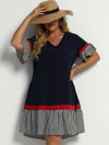 Plus Contrast Striped Flounce Sleeve Smock Dress