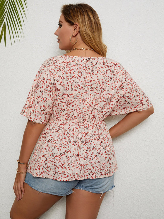 Plus Ditsy Floral Babydoll Blouse