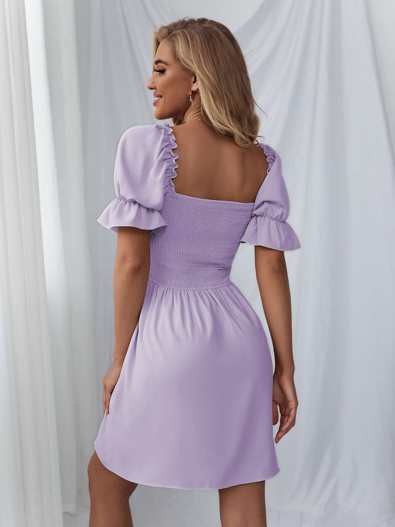 Shirred Bodice Solid Dress