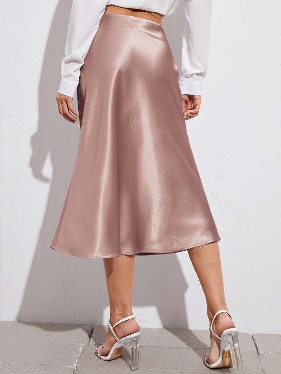 BAE Zipper Side Solid Satin Skirt