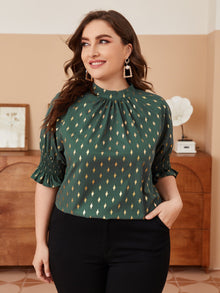  Plus Golden Four pointed Star Print Shirred Cuff Blouse