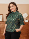 Plus Golden Four pointed Star Print Shirred Cuff Blouse