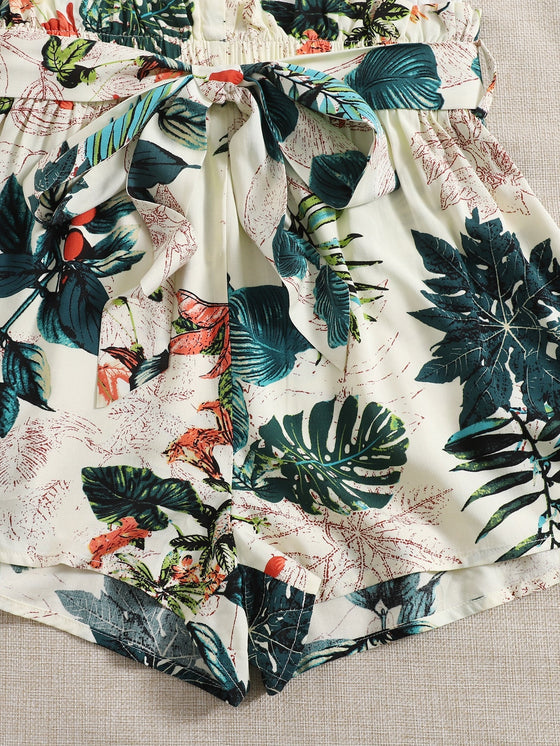 Tropical Print Tie Front Romper