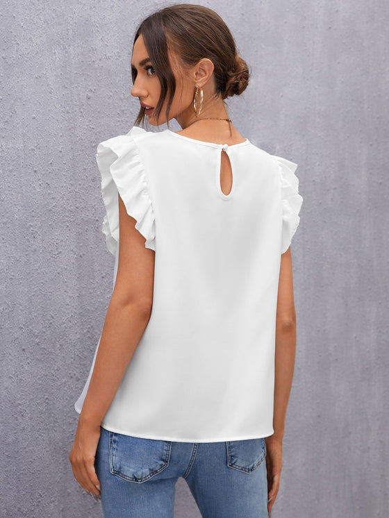 Ruffle Armhole Solid Top