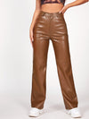 PETITE Solid PU Leather Straight Leg Pants