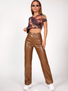 X Aurora Celli Solid PU Leather Straight Leg Pants