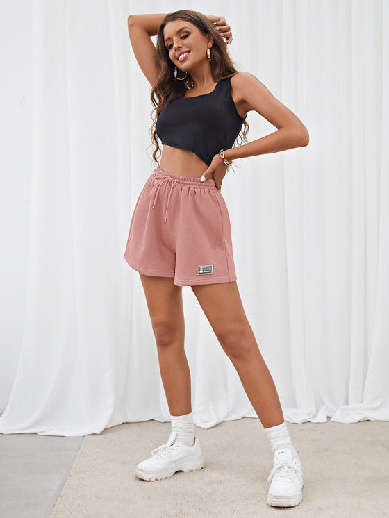 EZwear Drawstring Waist Patched shorts