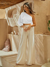 One Shoulder Lantern Sleeve Knot Side Crop Top