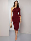 One Shoulder Ruched Bodycon Dress