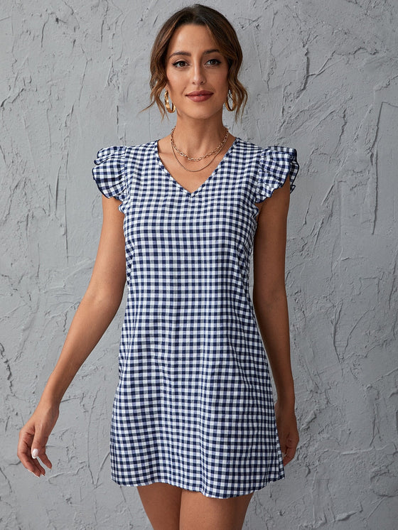 EMERY ROSE Gingham Ruffle Cuff Tunic Dress