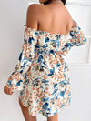 SXY Floral Print Off Shoulder Gathered Sleeve Dress