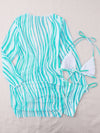 3pack Striped Halter Triangle Thong Bikini Swimsuit Cover Up