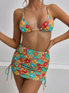 3pack Floral Print Bikini Swimsuit With Beach Skirt