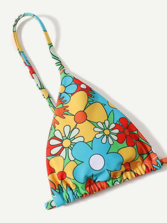 3pack Floral Print Bikini Swimsuit With Beach Skirt