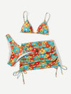 3pack Floral Print Bikini Swimsuit With Beach Skirt