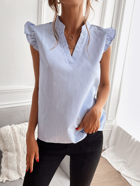 Striped Ruffle Cap Sleeve Blouse