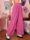 Zipper Fly Fold Pleated Palazzo Pants