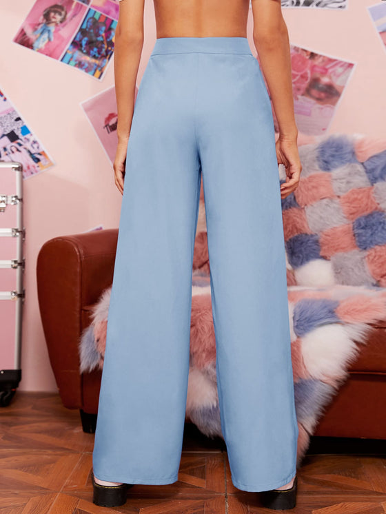 Zipper Fly Fold Pleated Palazzo Pants