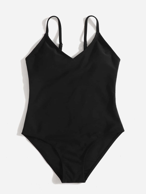 Girls Solid One Piece Swimsuit