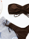 Plain Drawstring Bandeau Bikini Swimsuit