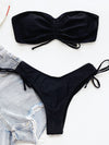 Plain Drawstring Bandeau Bikini Swimsuit