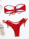 Plain Drawstring Bandeau Bikini Swimsuit