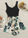 Tropical Print Tie Front Romper