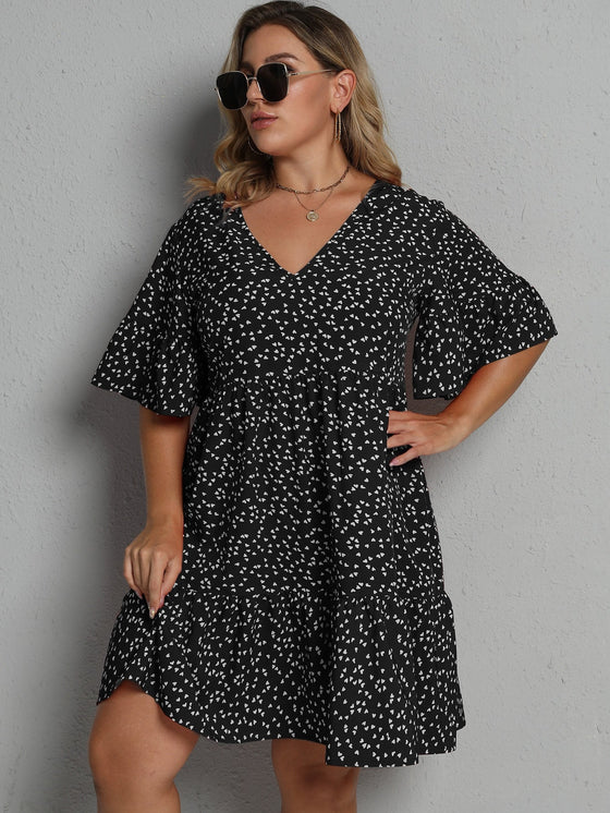 Plus Allover Heart Print Smock Dress