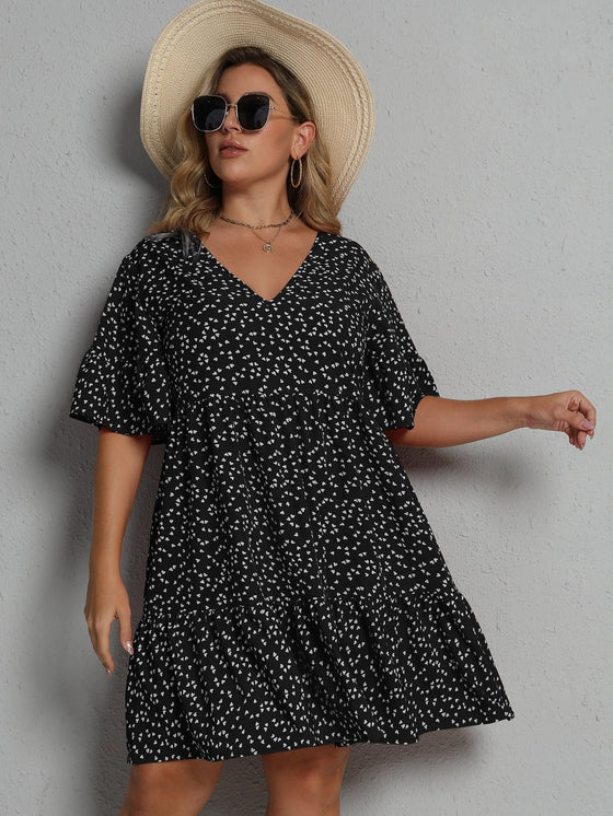 Plus Allover Heart Print Smock Dress