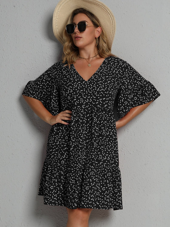 Plus Allover Heart Print Smock Dress