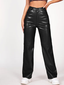  X Aurora Celli Solid PU Leather Straight Leg Pants