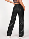 PETITE Solid PU Leather Straight Leg Pants