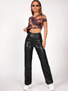 X Aurora Celli Solid PU Leather Straight Leg Pants