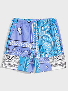  Men Drawstring Waist Patchwork Shorts