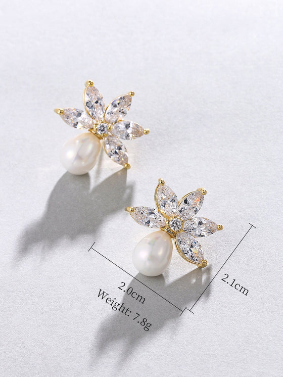 Cubic Zirconia Decor Stud Earrings